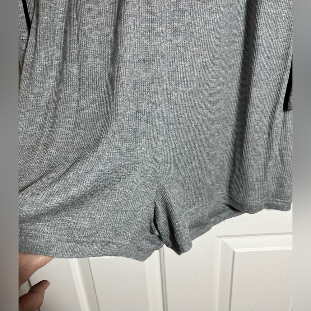 Aerie Gray Pajama Romper with “Wake Me Up When There Are Presents” Embroidery - Picture 5 of 10